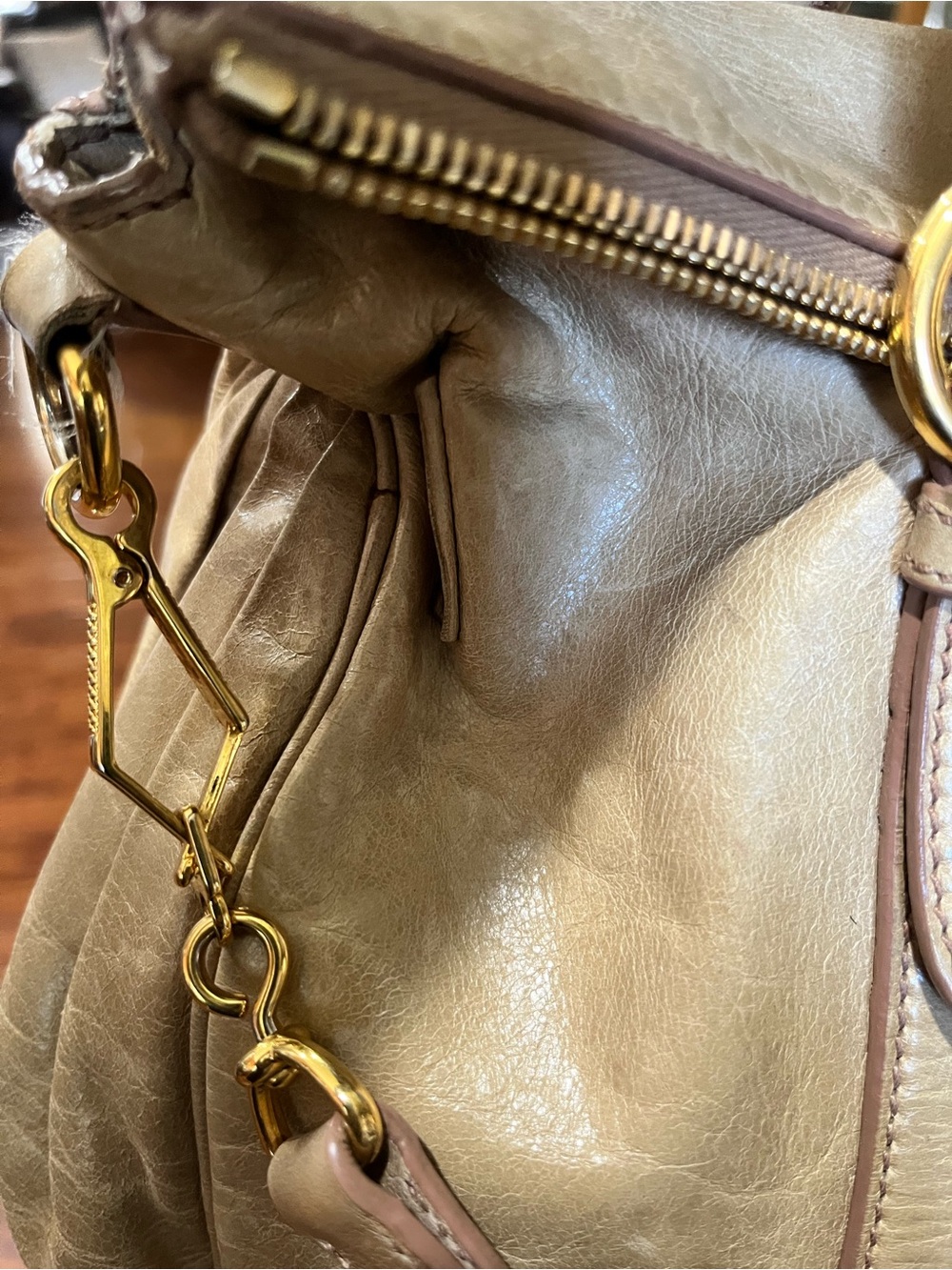Miu Miu Metallic Beige Leather Satchel with Gold Hardware - Picture 11 of 11